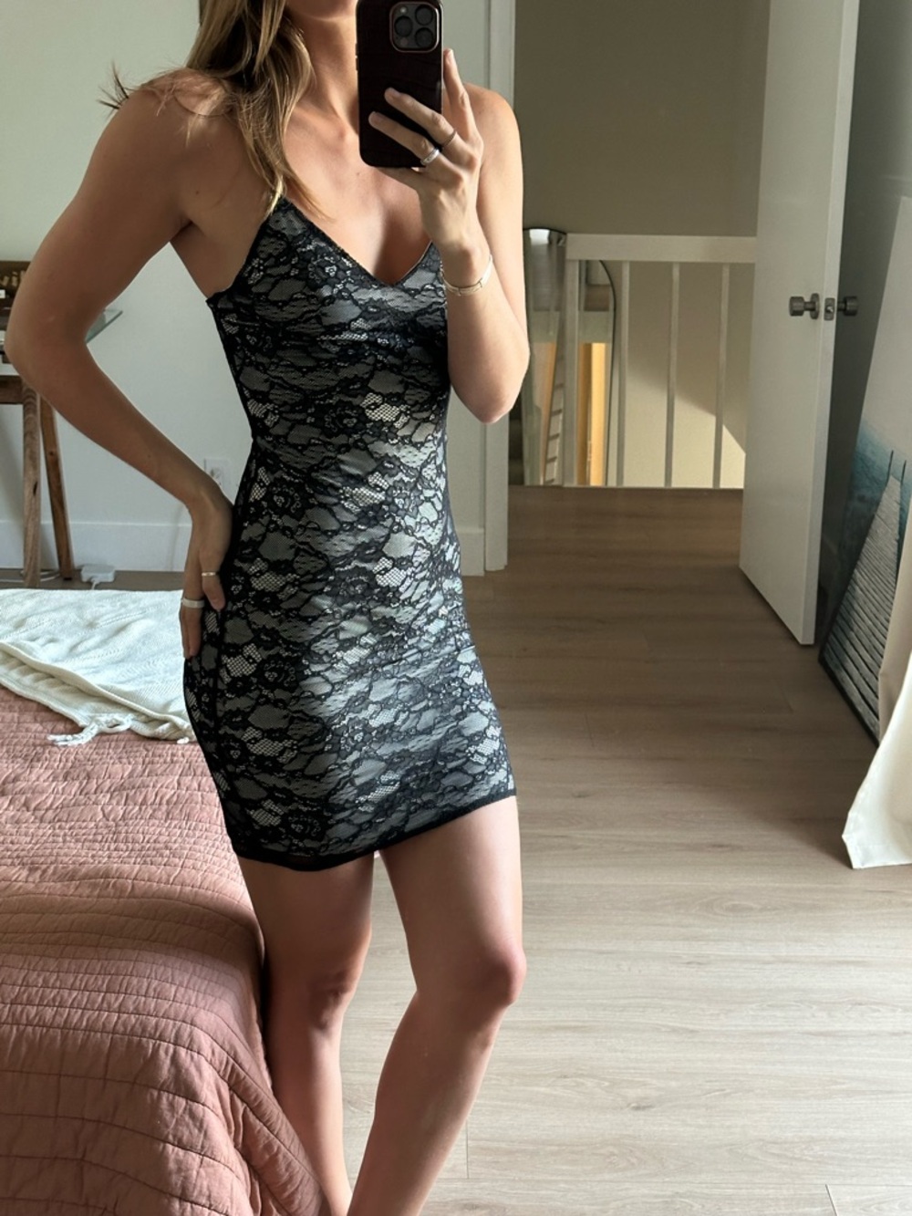 Alice + Olivia Black Trim White Label Slip